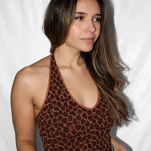 Halter Animal Print Leopard Camel Color Bodysuit